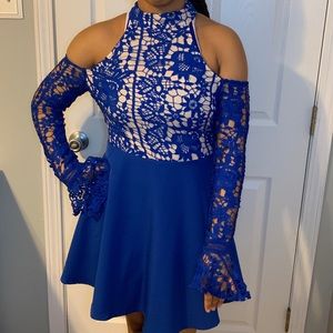 Blue Floral Cotton Lace Dress